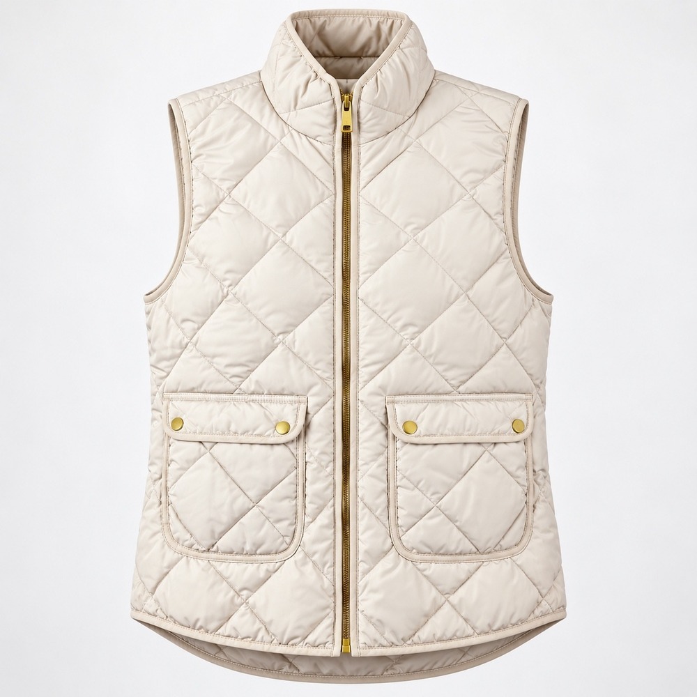 Woolrich Women's Down Puffer Vest Medium Beige Quilted Duck Down Preppy Outdoor
